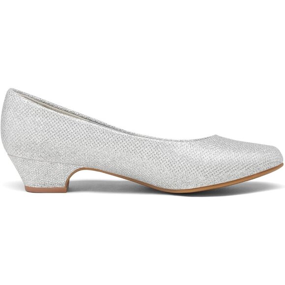 Dream Pairs Women's Silver/Glitter Closed Pointed Toe Low Chunky Heel Pump Shoes - Picture 3 of 7